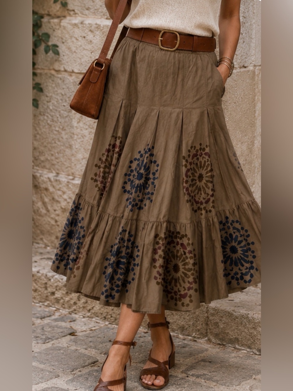 DKNY Tiered Prairie Skirt Women Size 4 Peasant Cotton Flowy Flirty Casual Career